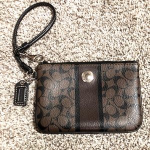 Coach leather wristlet wallet, chocolate brown & black, EUC